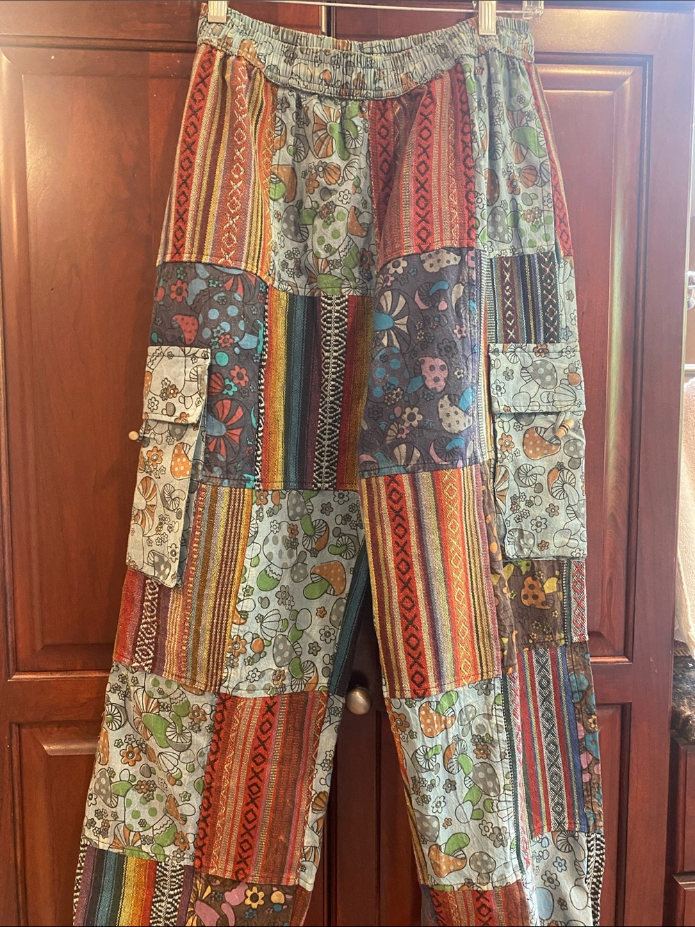 Kathmandu mushroom themed Patchwork Boho Cargo Pants